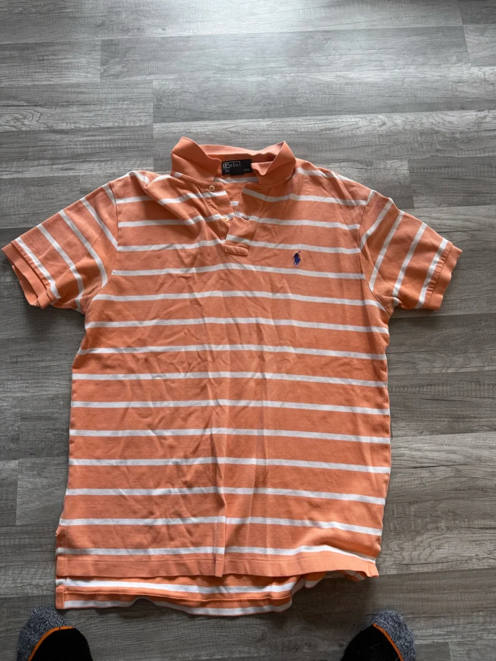 Ralph Lauren Orange & White Striped Polo Shirt with Embroidered Pony